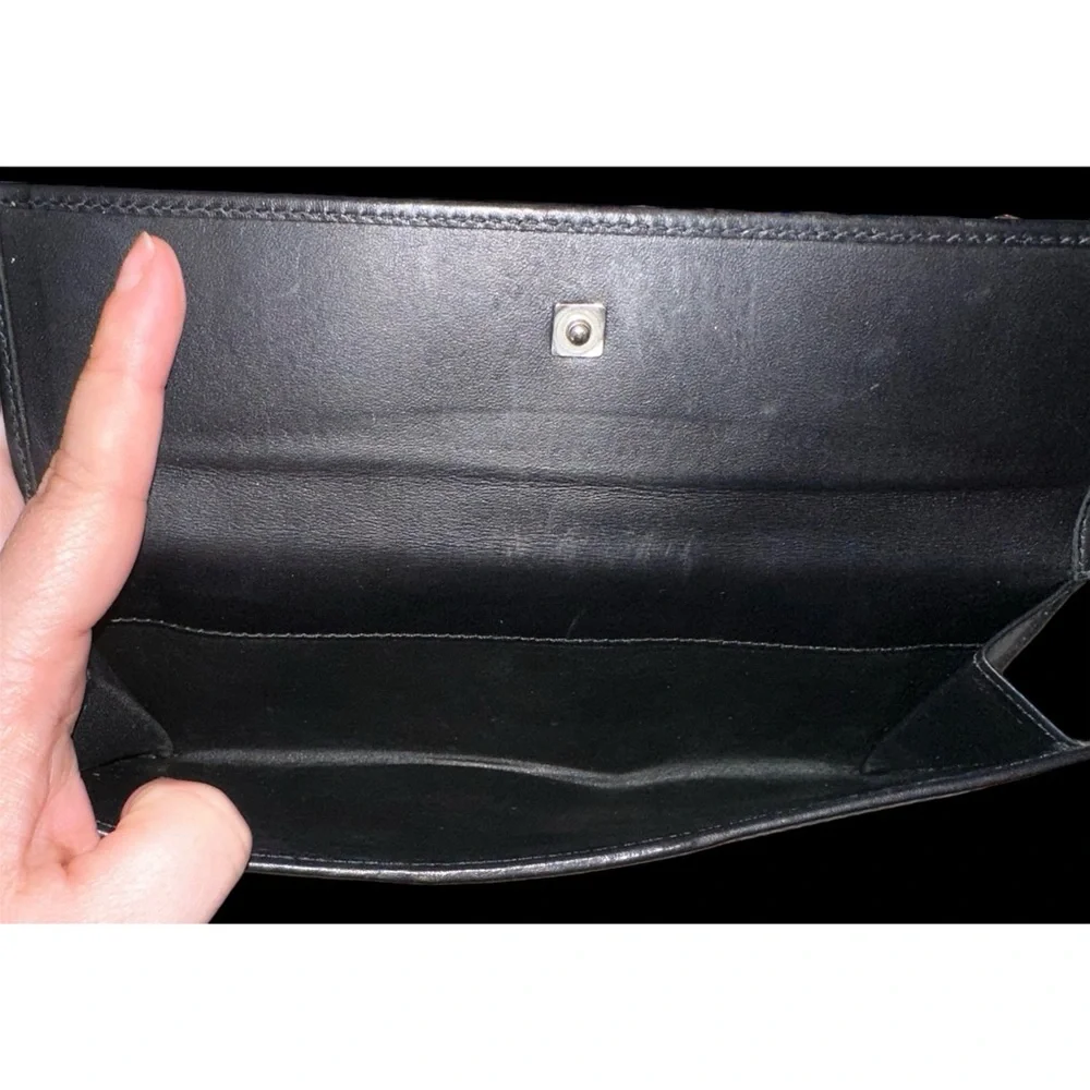 Authentic Gucci leather canvas long wallet with no brand gunmetal chain - Picture 6 of 11